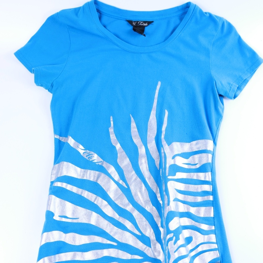 FETISH womens top shirt blue size M silver pattern